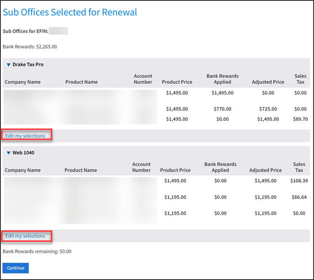 Verify your renewal selections.